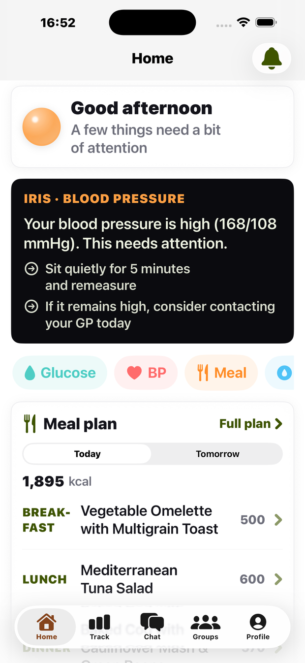 BodySense AI app — your day at a glance
