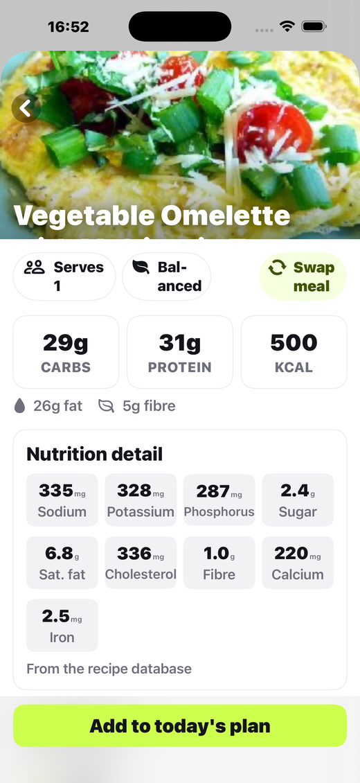 BodySense AI nutrition detail — sodium, potassium, phosphorus